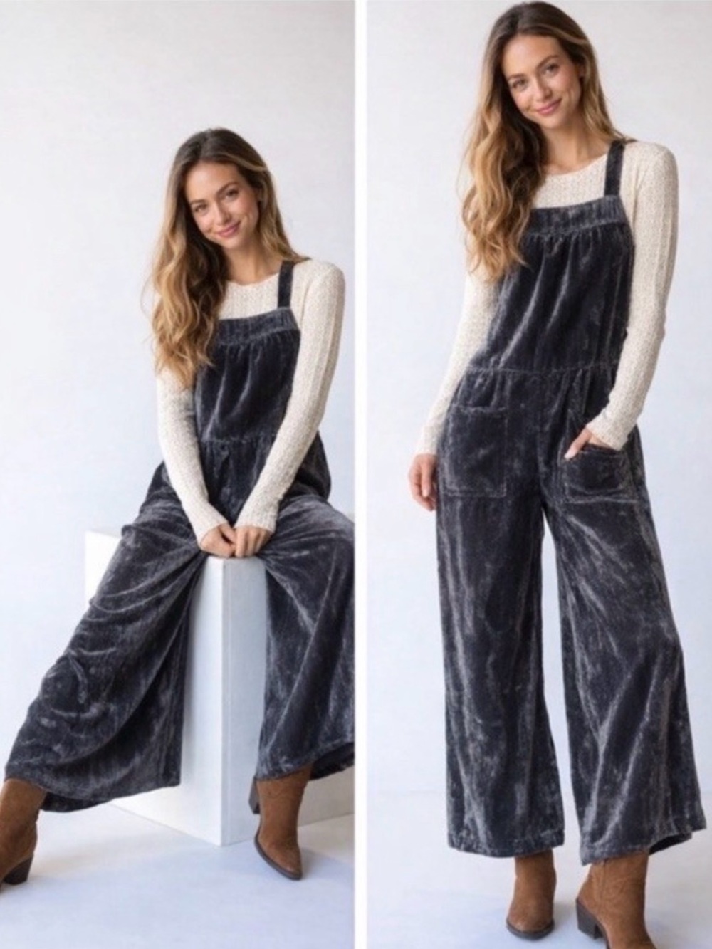 Natural Life Dakota gray velvet tie overall jumper size small NWT